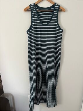 Pact Striped Tank Midi Dress - greenish blue & White NWOT